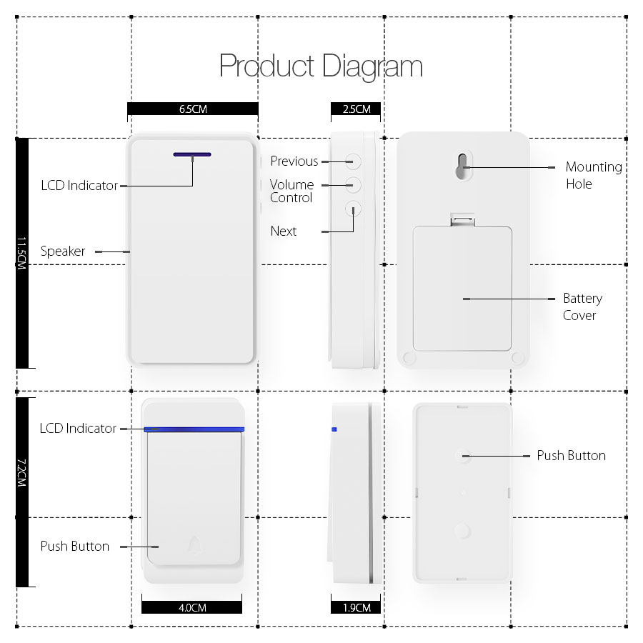 DIGOO-DG-ZTA-InOutdoor-433MHz-Wireless-Doorbell-Waterproof-52-Melodies-5-Levels-Smart-Home-Doorbell--1261863