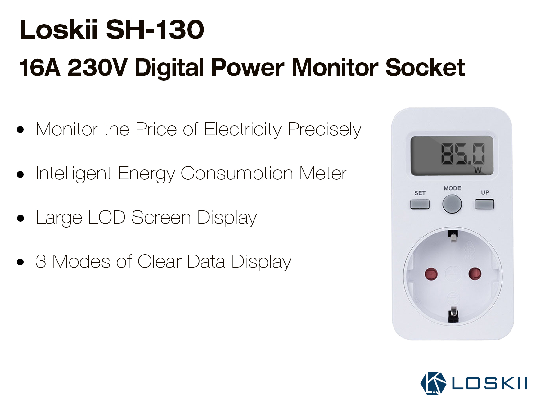 Loskii-SH-130-16A-230V-US-EU-Plug-Digital-Plug-in-Power-Monitor-Energy-Meter-Socket-with-LCD-1259988