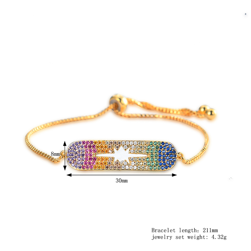Gold-Plated-Zircon-Cuff-Bracelet-Adjustable-Colorful-Charm-Chain-1155919