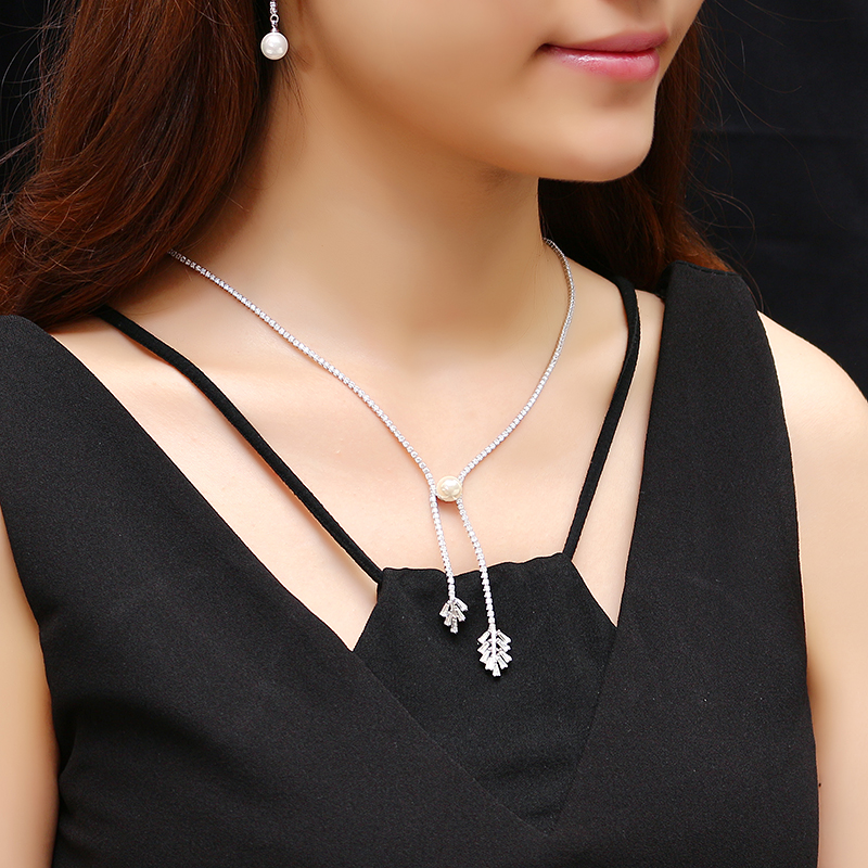 JASSYreg-Elegant-Women-Jewelry-Set-Pearl-Earrings-Shiny-Zircon-Leaf-Pendant-Necklace-Platinum-Plated-1179358