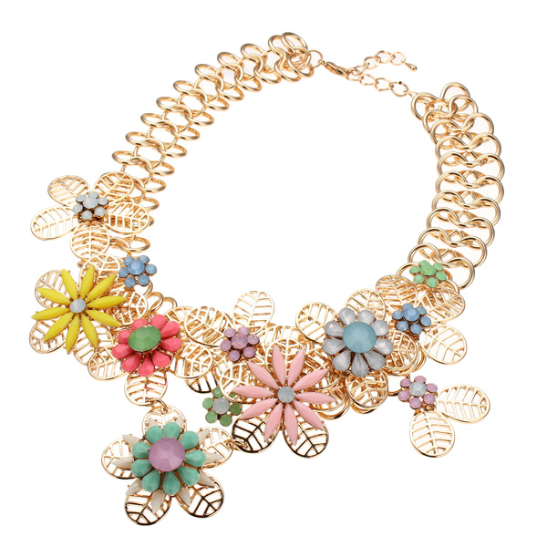 Bib-Gold-Plated-Chain-Resin-Flower-Statement-Chunky-Necklace-983093