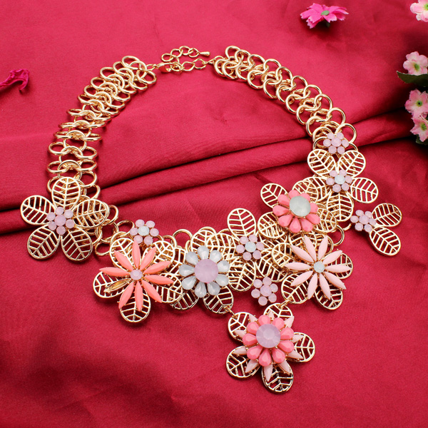 Bib-Gold-Plated-Chain-Resin-Flower-Statement-Chunky-Necklace-983093