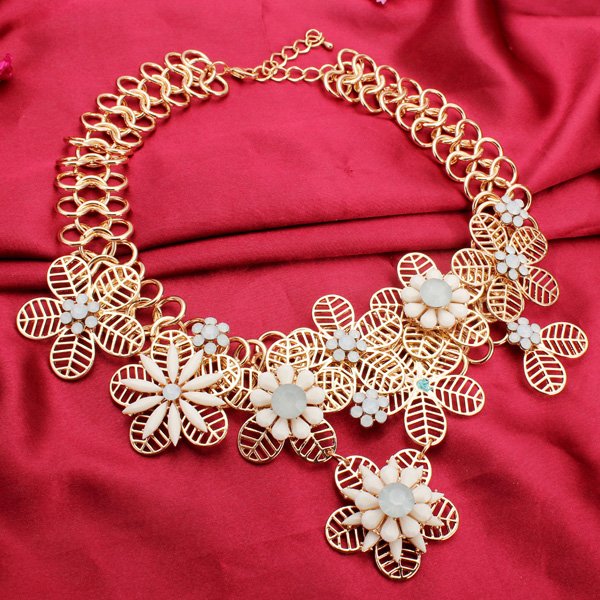 Bib-Gold-Plated-Chain-Resin-Flower-Statement-Chunky-Necklace-983093