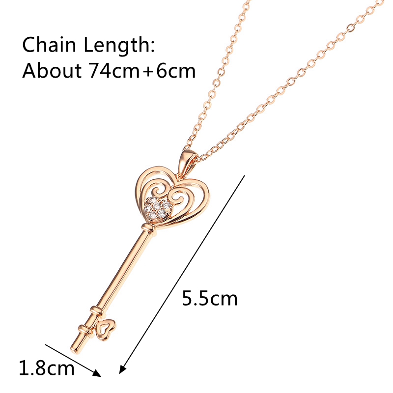JASSYreg-Fine-Jewelry-Sweet-Rose-Gold-Plated-Heart-Key-Pendant-Zircon-Long-Necklace-Sweater-Chain-1170029