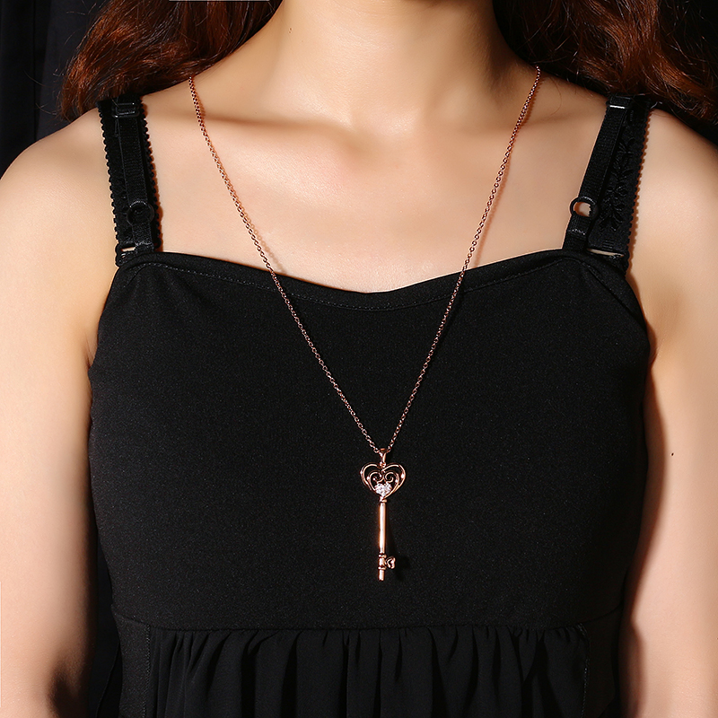 JASSYreg-Fine-Jewelry-Sweet-Rose-Gold-Plated-Heart-Key-Pendant-Zircon-Long-Necklace-Sweater-Chain-1170029