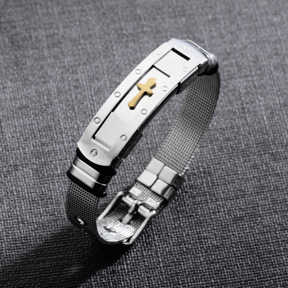 10mm-Classic-Gold-Cross-Charm-Stainless-Steel-Mens-Bracelet-Adjustable-Mesh-Strap-Bangle-1315811
