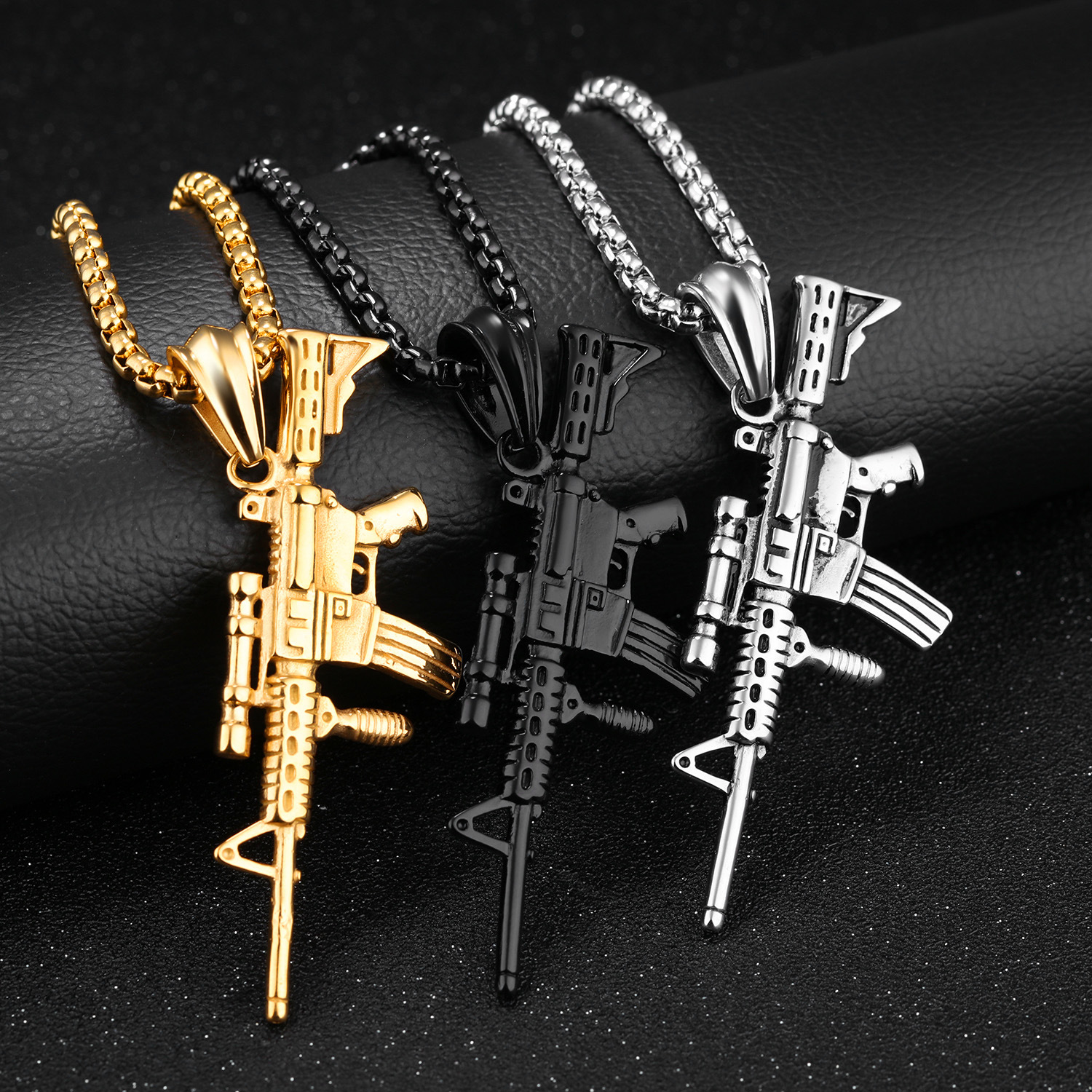 316L-Stainless-Steel-Men-Silver-Gold-Black-Gun-Pendant-Titanium-Steel-Charm-Necklace-1192215