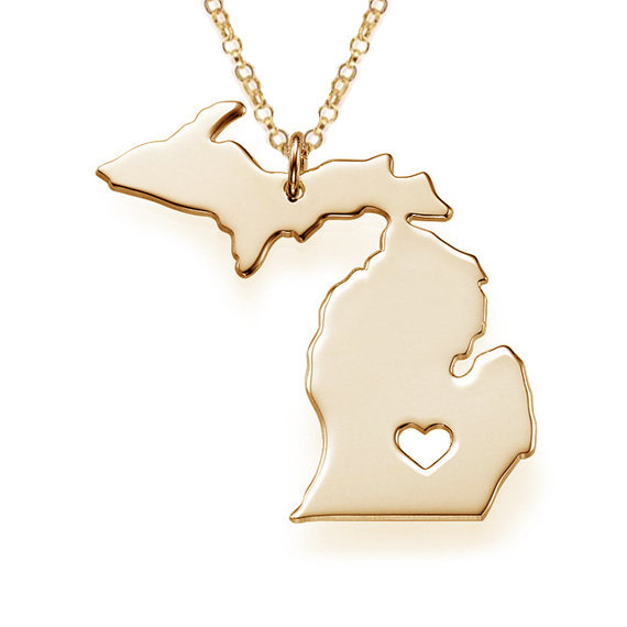 American-Michigan-State-Map-Stainless-Steel-Unisex-Silver-Plated-Necklace-1026047
