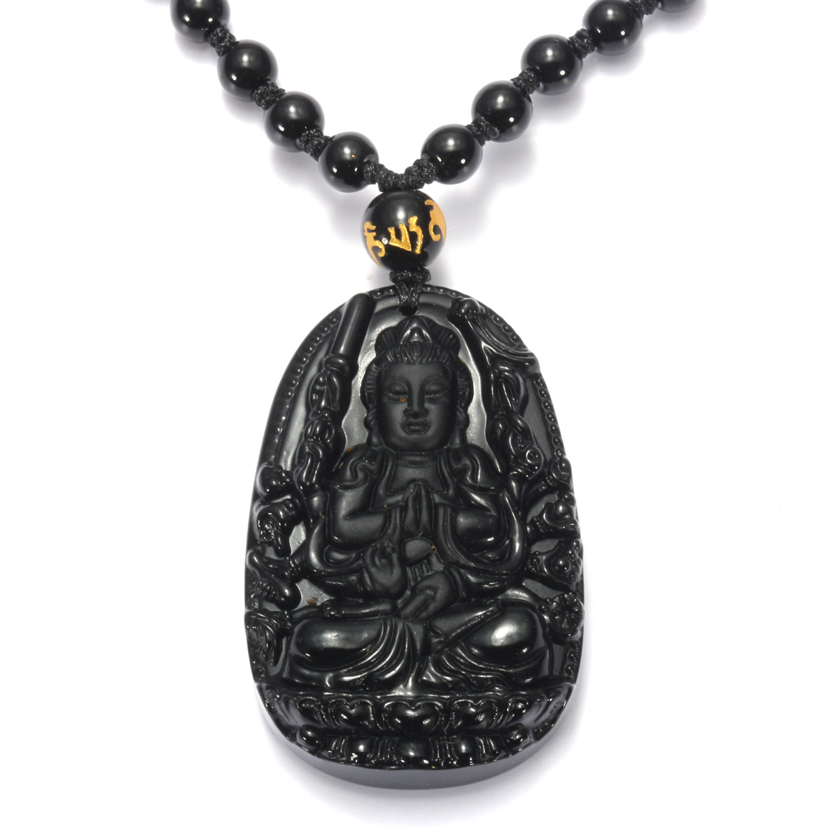 Black-Obsidian-Goddess-Mercy-Amulet-Pendant-Necklace-Prayer-1092650