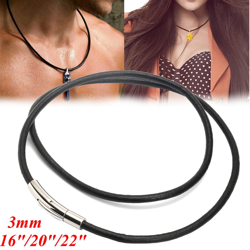 Unisex-Stainless-Steel-3mm-Chain-Black-Leather-Cord-Rope-Trendy-Pendant-Necklace-Choker-1239509