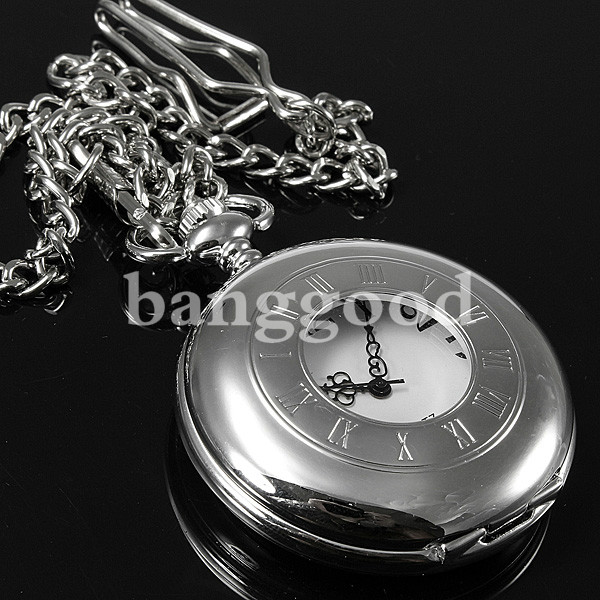 Antique-Style-Stainless-Steel-Silver-Tone-Quartz-Pocket-Watch-Chain-56707