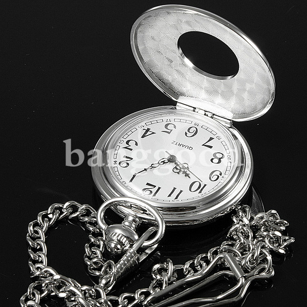 Antique-Style-Stainless-Steel-Silver-Tone-Quartz-Pocket-Watch-Chain-56707