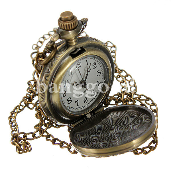 DEFFRUN-Bronze-3-Horse-Engrave-Quartz-Pocket-Watch-Necklace-49938
