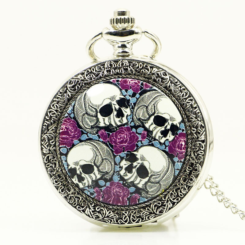 DEFFRUN-Creative-Rose-Skull-head-Silver-Quartz-Pocket-Watch-Antique-Pendant-1137213