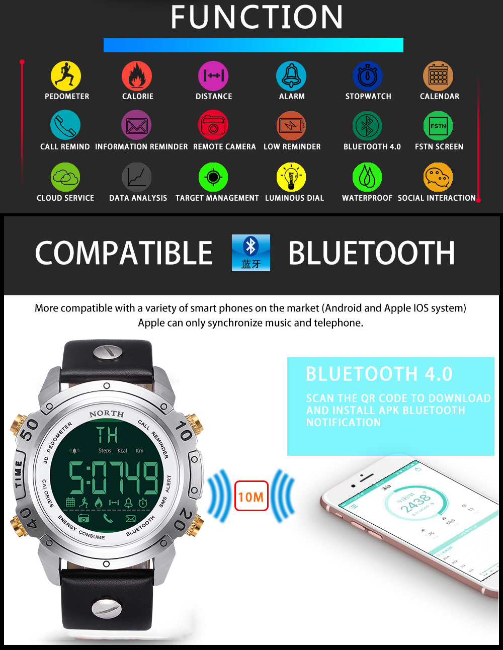 NORTH-NS-7008-Chronograph-Waterproof-Bluetooth-Watch-Leather-Strap-Sport-Men-Smart-Watch-1291875