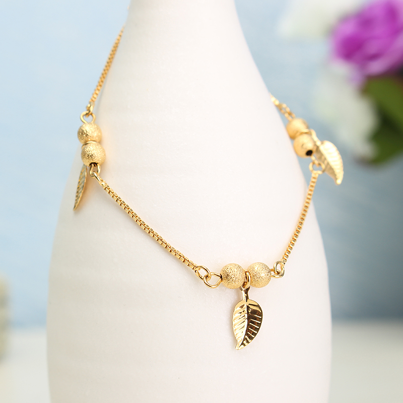 18K-Gold-Plated-Lucky-Beads-Bracelet-Leaves-Anklets-1111892