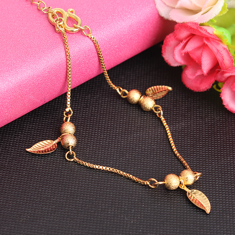 18K-Gold-Plated-Lucky-Beads-Bracelet-Leaves-Anklets-1111892