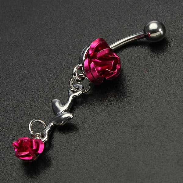 Rose-Red-Flower-Stainless-Steel-Navel-Belly-Button-Ring-Body-Piercing-920188