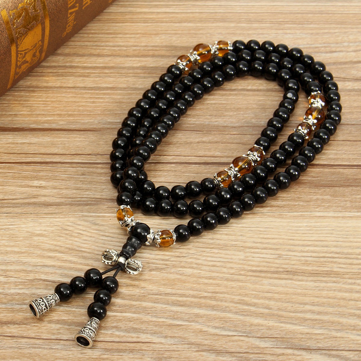 108Pcs-Unisex-6mm-Black-Glaze-Artificial-Obsidian-Buddhist-Prayer-Beads-Bracelet-Jewelry-1053388