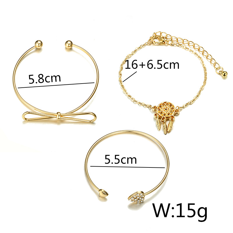 3Pcs-Trendy-Bracelet-Sets-Bowknot-Rhinestones-Heart-Feather-Gold-Bangle-for-Women-1294489