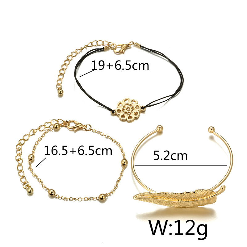 3Pcs-Trendy-Bracelet-Sets-Feather-Heart-Gold-Bangle-Open-end-Charming-Bracelets-for-Women-1294487