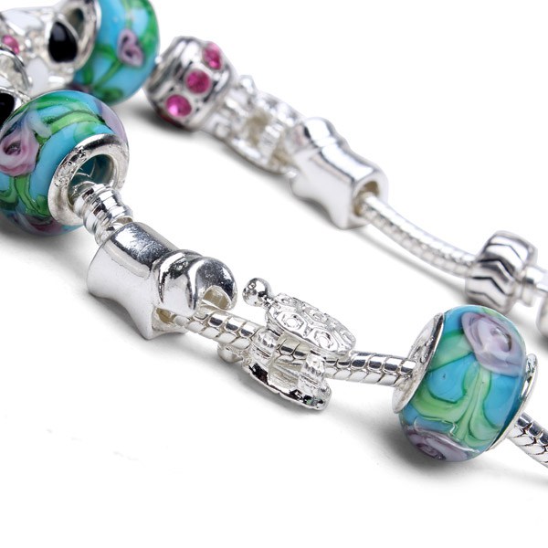 Antique-Silver-Love-Letters-Flower-Crystal-Glass-Beads-Bracelet-973038