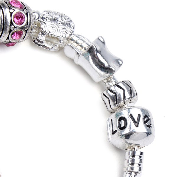 Antique-Silver-Love-Letters-Flower-Crystal-Glass-Beads-Bracelet-973038