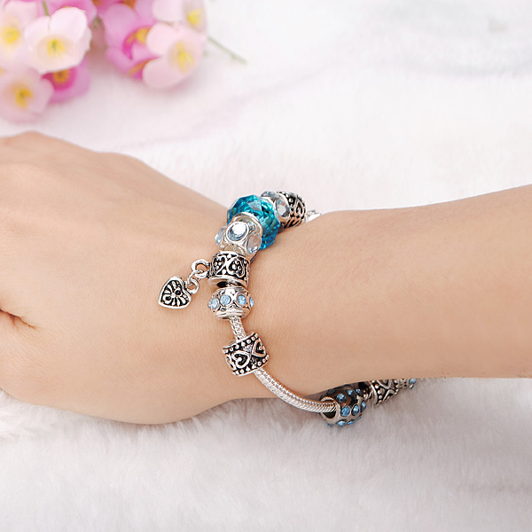 Blue-Murano-Glass-Beads-Crystal-Bracelet-925-Silver-Plated-945763