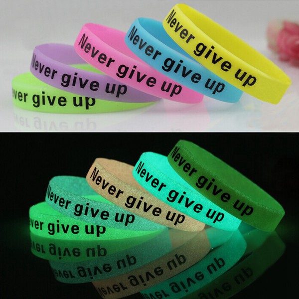 Multicolor-Luminous-Never-Give-Up-Silicone-Bracelet-Wristband-Unisex-956489