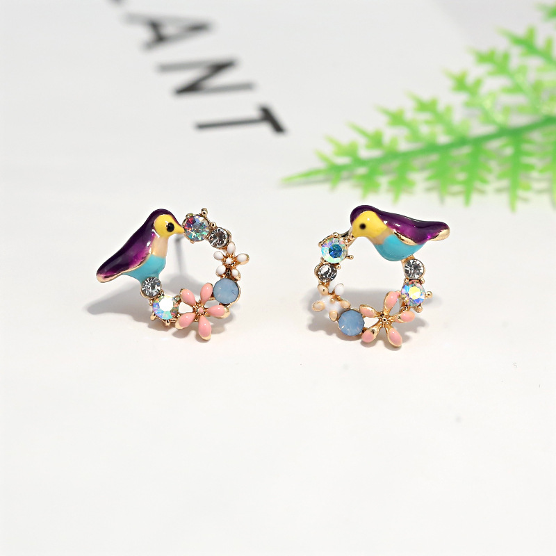 Sweet-Ear-Stud-Earring-Coloful-Flower-Birds-Teapot-Asymmetric-Earrings-Ethnic-Jewelry-for-Women-1329405