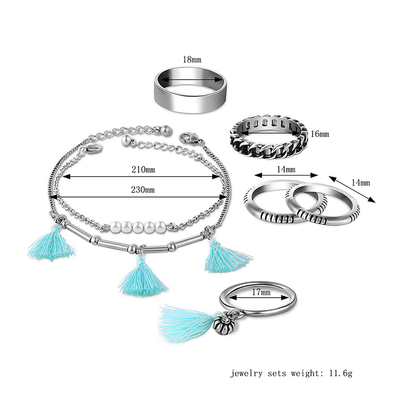 7-Pcs-of-Silver-Plated-Tassels-Artificial-Pearls-Rings-Bracelets-Jewelry-Set-1147520