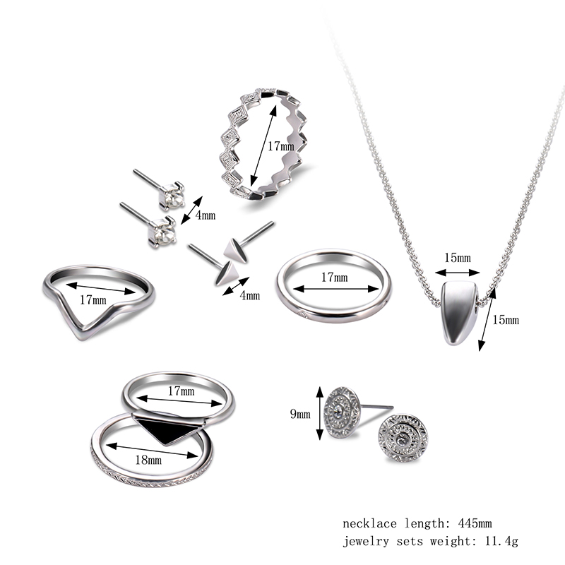 9-Pcs-of-Silver-Plated-Rings-Crystal-Earrings-Geometric-Necklace-Jewelry-Set-1147516