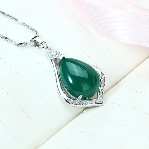 925-Silver-Zircon-Crystal-Chalcedony-Pendant-For-Necklace-Chain-1057594