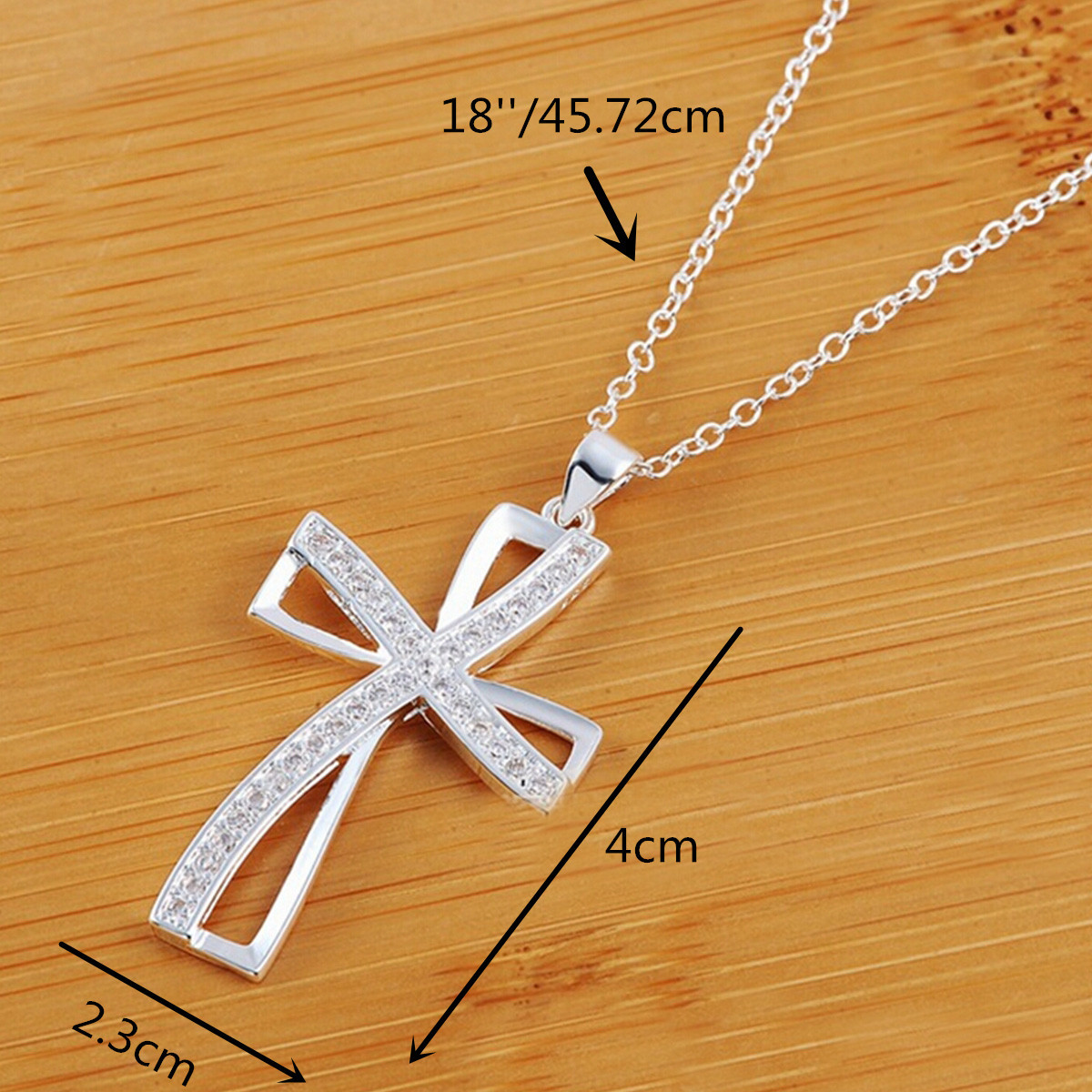 925-Sterling-Silver-Plated-Women-Cross-Necklace-Crystal-Chain-Jewelry-1032296