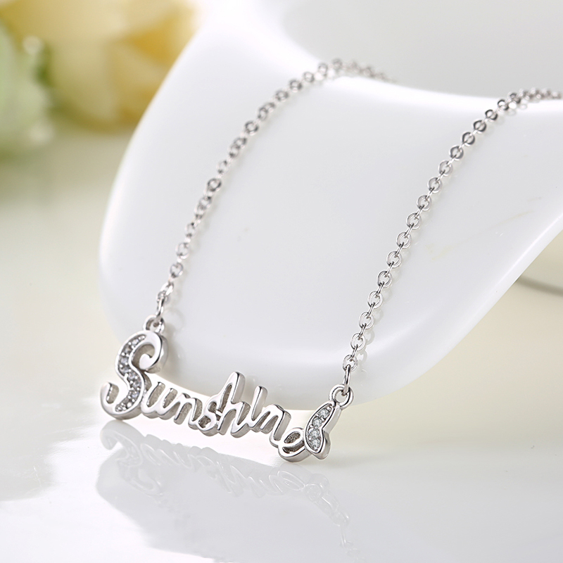 925-Sterling-Silver-Sunshine-Letter-Word-Women-Necklace-Chain-Jewelry-1025617