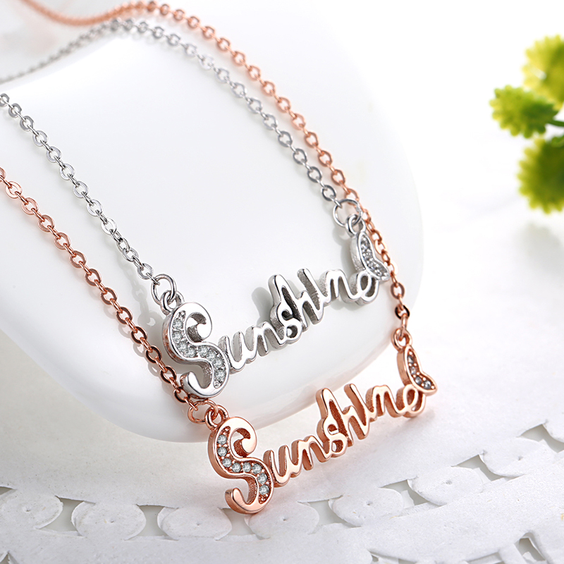 925-Sterling-Silver-Sunshine-Letter-Word-Women-Necklace-Chain-Jewelry-1025617
