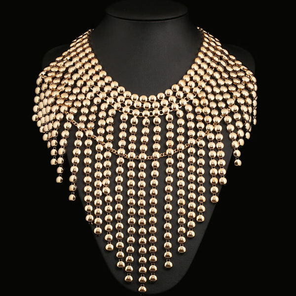 Alloy-Chains-Tassel-Bubble-Statement-Chunky-Necklace-Gold-Plated-975648