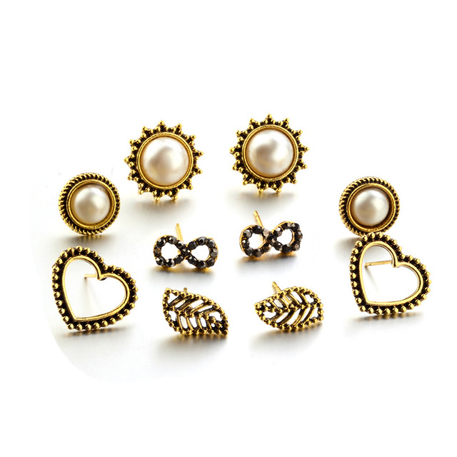 5Pcs-Love-Pearls-Openwork-Leaves-Leaves-8-Character-Stud-Earring-1559135