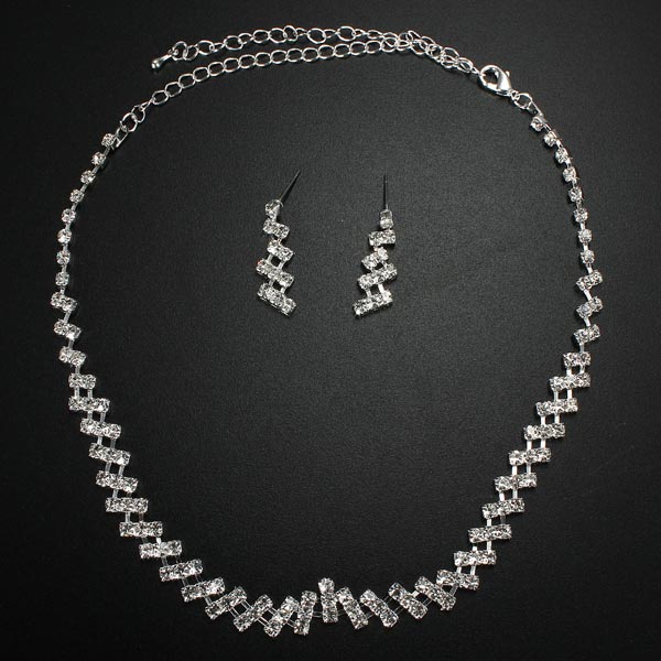 Bridal-Square-Crystal-Thick-Chain-Necklace-Earrings-Jewelry-Set-White-88551