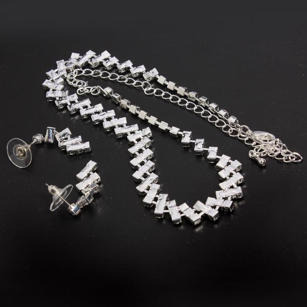 Bridal-Square-Crystal-Thick-Chain-Necklace-Earrings-Jewelry-Set-White-88551