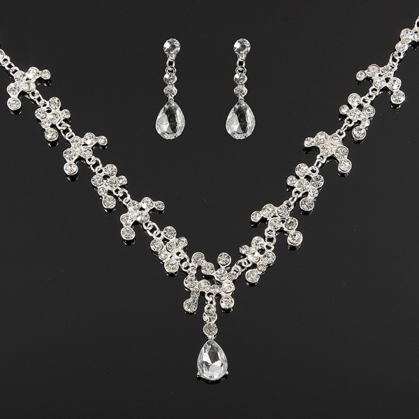 Silver-Plated-Crystal-Necklacee-Earrings-Bridal-Jewelry-Set-Wedding-941726