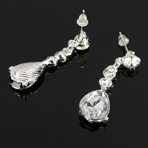 Silver-Plated-Crystal-Necklacee-Earrings-Bridal-Jewelry-Set-Wedding-941726