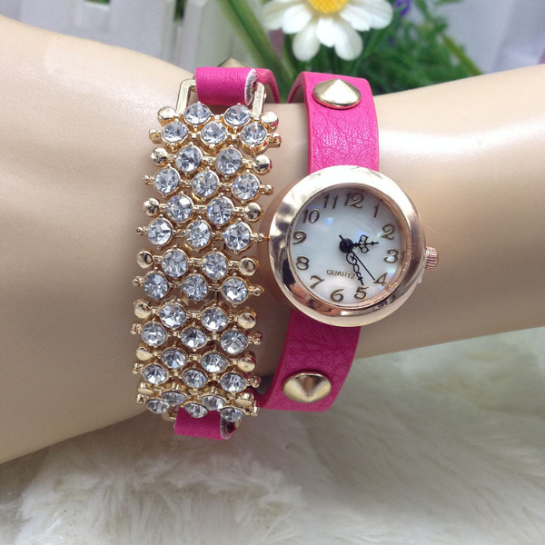 Casual-Crystal-Rivets-Bracelet-PU-Leather-Band-Wrist-Watch-983923