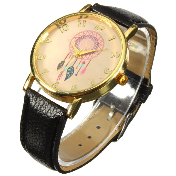 Casual-Women-Dreamcather-Feather-PU-Leather-Band-Quartz-Wrist-Watch-1001834