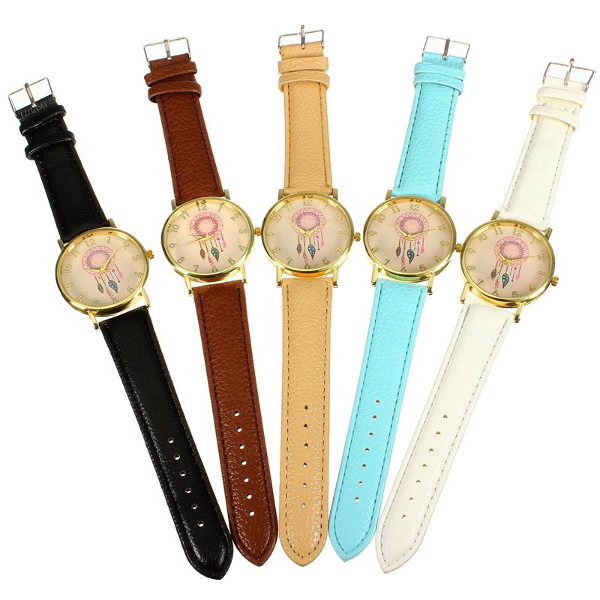 Casual-Women-Dreamcather-Feather-PU-Leather-Band-Quartz-Wrist-Watch-1001834