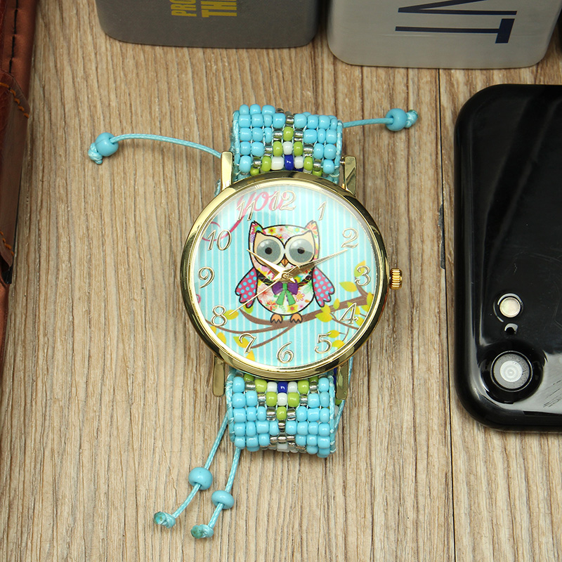 Custom-Folk-Style-Cartoon-Owl-Pattern-Alloy-Case-Cute-Casual-Women-Quartz-Wrist-Watch-1159834