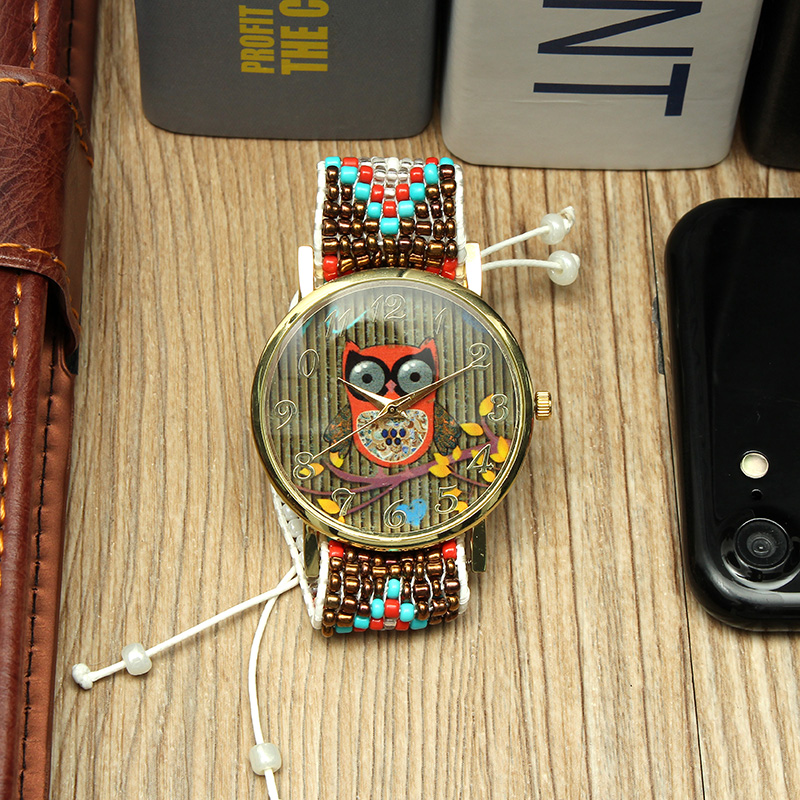 Custom-Folk-Style-Cartoon-Owl-Pattern-Alloy-Case-Cute-Casual-Women-Quartz-Wrist-Watch-1159834