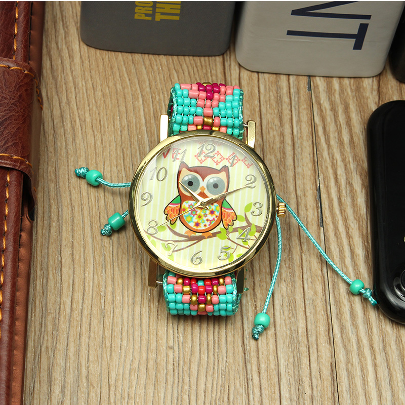 Custom-Folk-Style-Cartoon-Owl-Pattern-Alloy-Case-Cute-Casual-Women-Quartz-Wrist-Watch-1159834