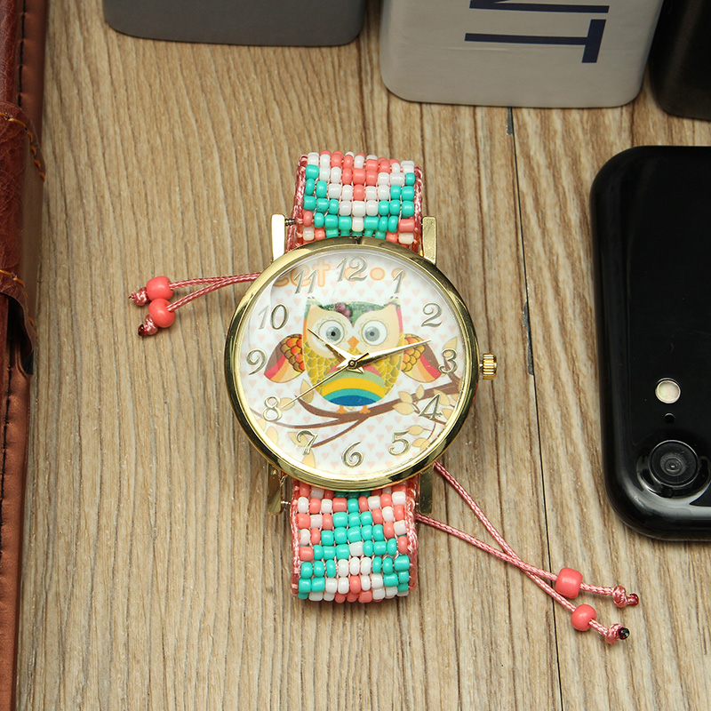 Custom-Folk-Style-Cartoon-Owl-Pattern-Alloy-Case-Cute-Casual-Women-Quartz-Wrist-Watch-1159834