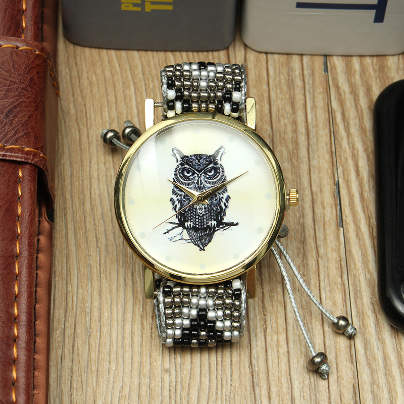 Custom-Folk-Style-Cartoon-Owl-Pattern-Alloy-Case-Cute-Casual-Women-Quartz-Wrist-Watch-1159834